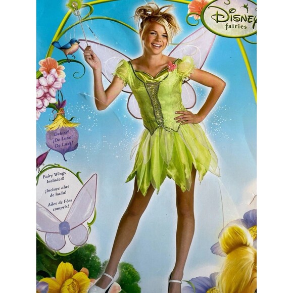 Disguise Disney Tinker Bell Childs Tween 10-12 Fairy w/ Wings Costume Halloween - Picture 2 of 7